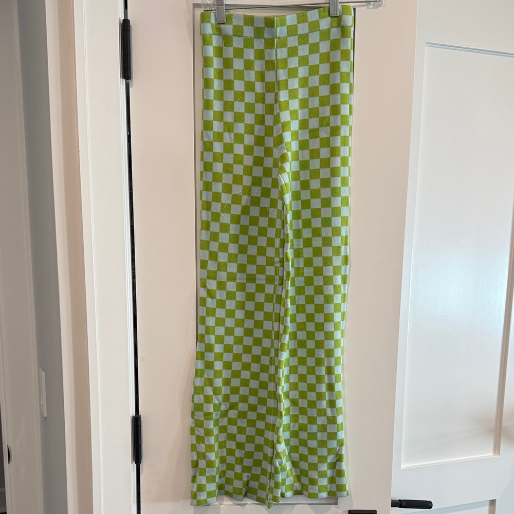 Urban Outfitters Green Checkered Wide Leg Pants